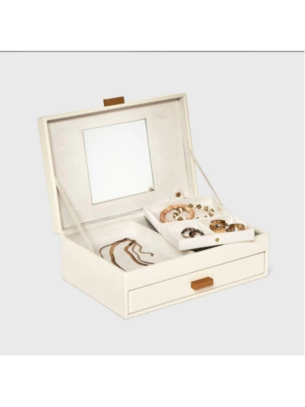 Cream and Tan Jewelry Organizer with Two Drawers